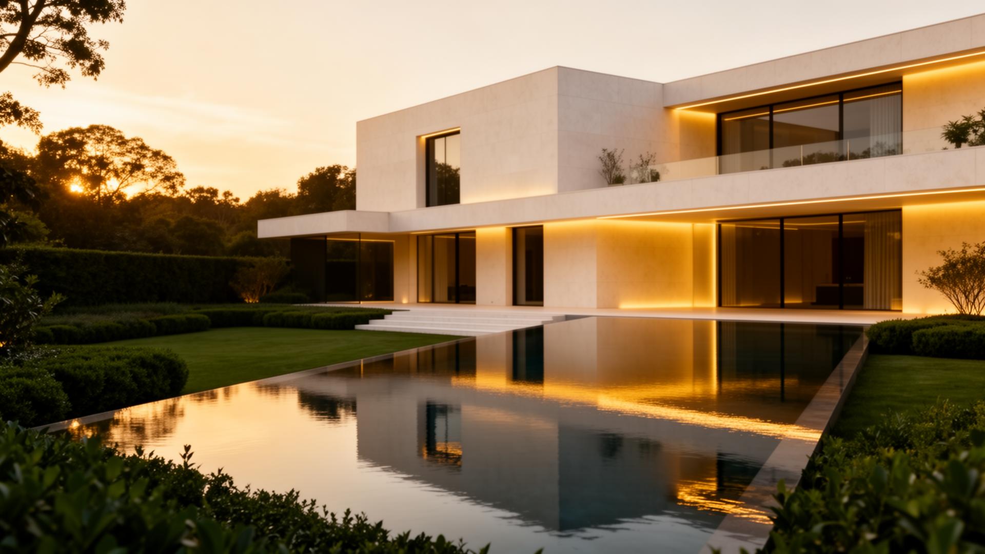 Modern luxury real estate at golden hour